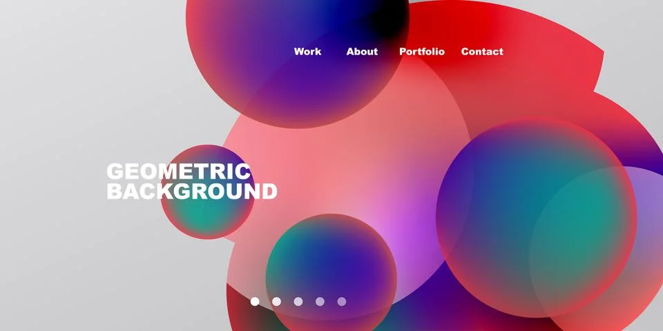 Abstract design features overlapping colorful circles. Text includes geometri Illustrazione stock