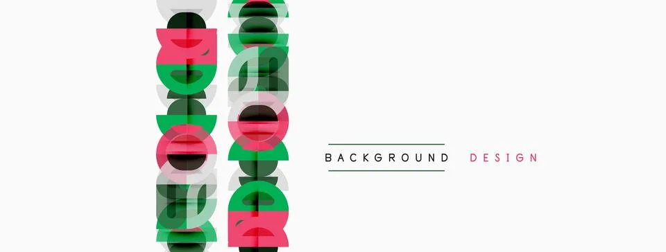Abstract design features overlapping colorful circles, rectangles. Minimalist イラスト素材