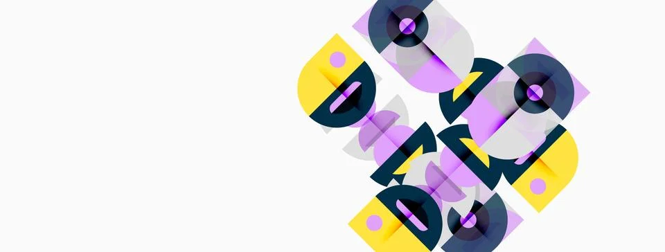 Abstract design features overlapping colorful circles, text elements. Modern Stock Illustration