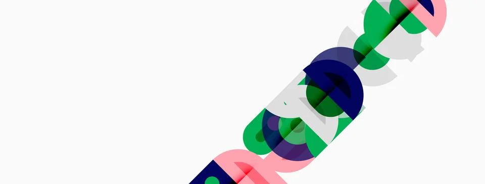 Abstract design features overlapping colorful circles, lines. Minimalist 스톡 일러스트