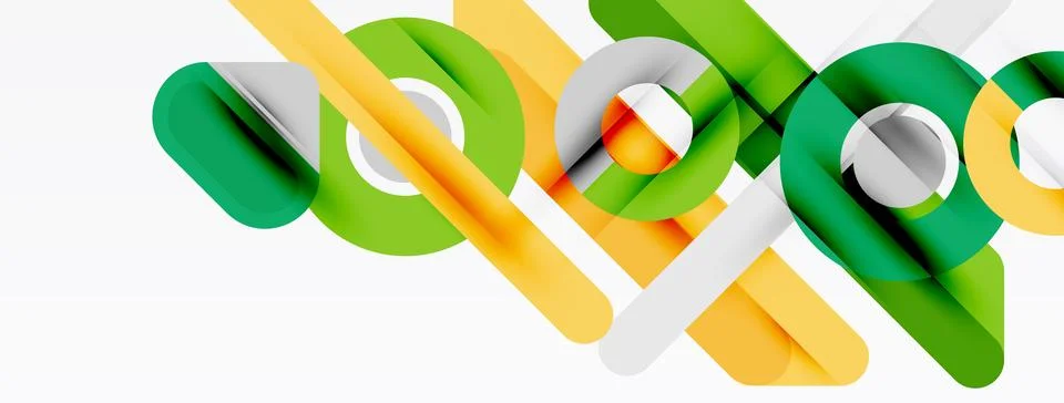 Abstract design features overlapping colorful rounded shapes. Bright green, Illustrazione stock