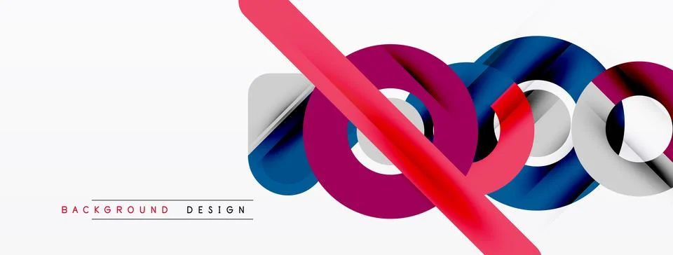 Abstract design features overlapping colorful circles, rectangles. Modern Stockillustratie