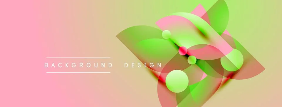 Abstract design features overlapping colorful shapes. Pink, green, yellow hue Illustrazione stock