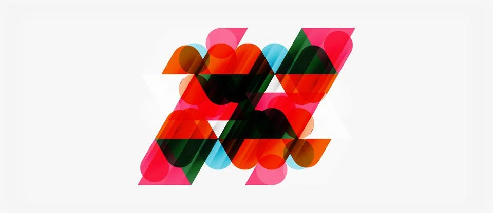 Abstract design features overlapping colorful shapes. Pink, teal, black creat Stock Illustration