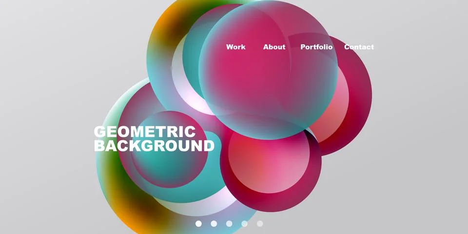 Abstract design features overlapping colorful circles, text elements. Modern Stock Illustration