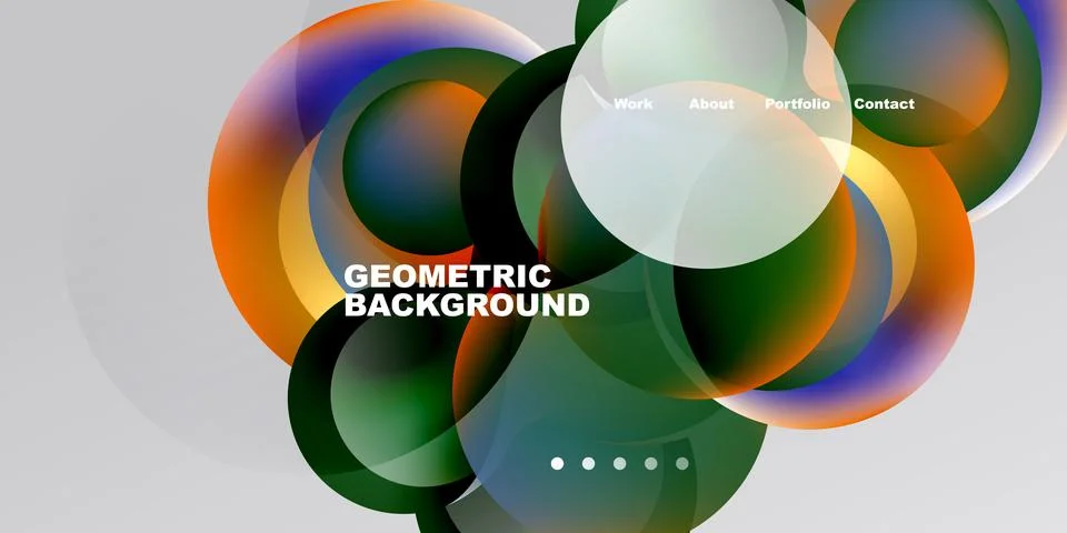 Abstract design features overlapping colorful circles. Text includes geometri Illustrazione stock