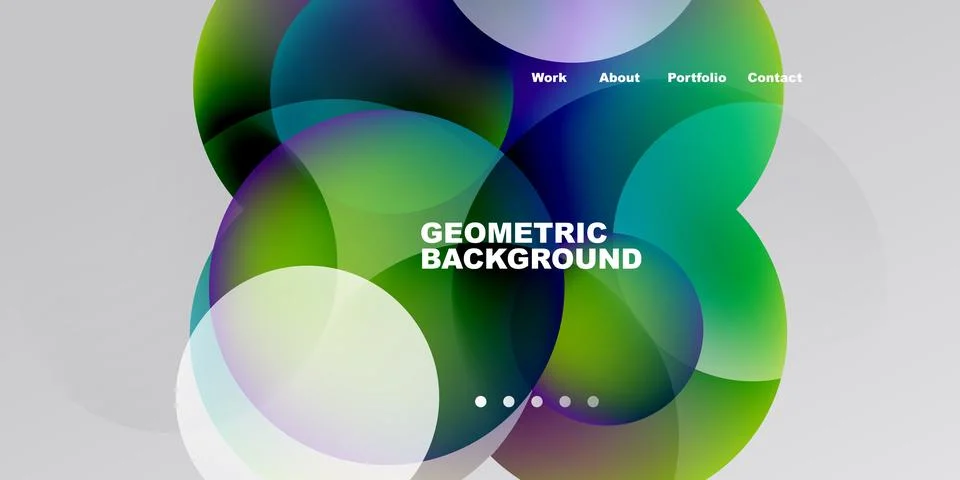 Abstract design features overlapping colorful circles. Text includes geometri Stock Illustration