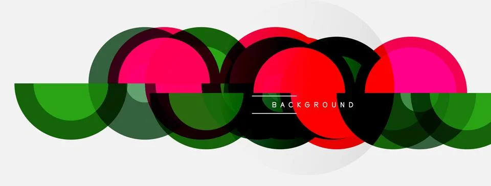 Abstract design features overlapping colorful circles, lines. Modern graphic 스톡 일러스트