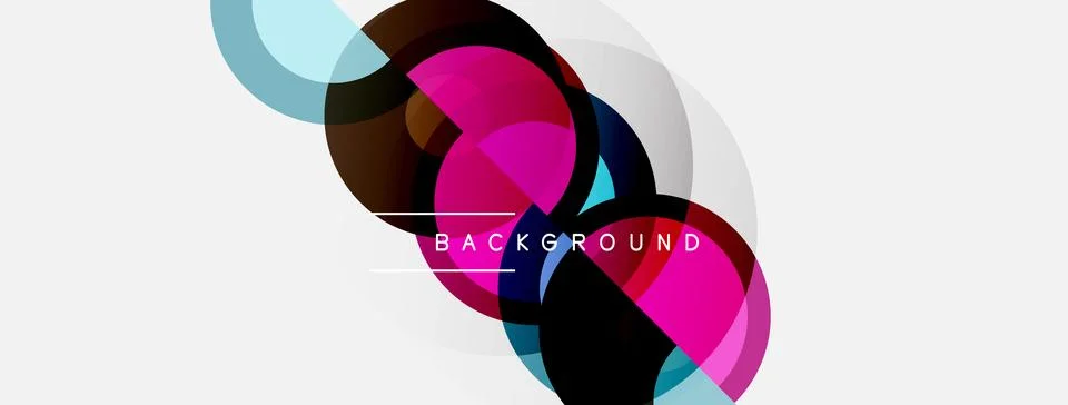 Abstract design features overlapping colorful circles, lines. Modern backgrou 스톡 일러스트