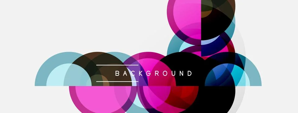 Abstract design features overlapping colorful circles, lines. Modern compos.. 스톡 일러스트