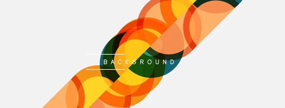 Abstract design features overlapping colorful circles, lines. Modern aestheti Illustrazione stock