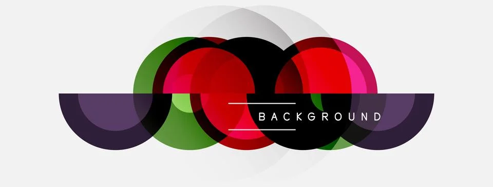 Abstract design features overlapping colorful circles, lines. Text reads イラスト素材