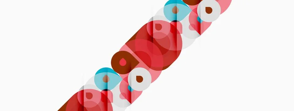 Abstract design features overlapping colorful circles, rectangles. Minimalist Stock Illustration