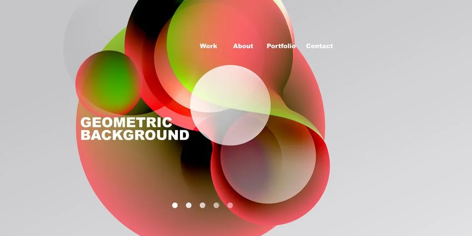 Abstract design features overlapping colorful shapes. Text includes geometric Stock Illustration