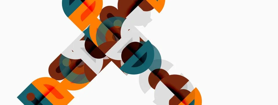 Abstract design features overlapping colorful blocks forming text. Shapes c.. Stock Illustration