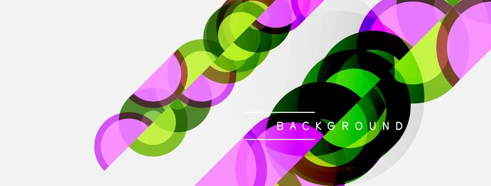 Abstract design features overlapping colorful circles, lines. Modern backgrou 스톡 일러스트