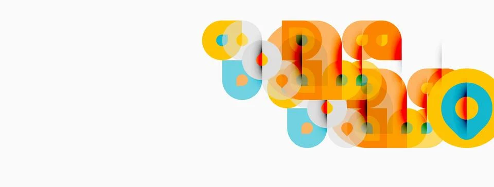 Abstract design features overlapping colorful shapes forming text. Bright o.. Stock Illustration