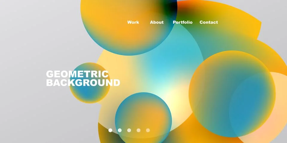 Abstract design features overlapping colorful circles. Text includes work, .. Stock Illustration