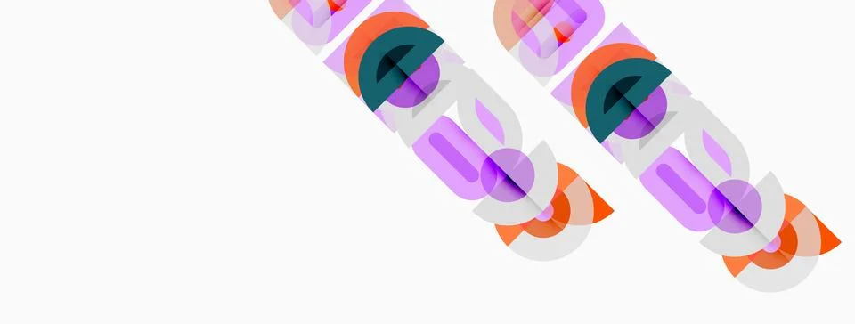 Abstract design features overlapping colorful text elements. Shapes suggest Stock Illustration