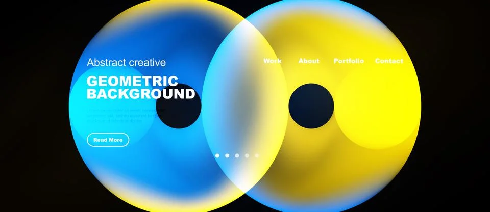 Abstract design features overlapping colorful circles. Text elements include Stock-Illustration