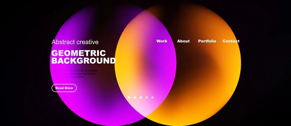 Abstract design features overlapping colorful circles. Text elements include Illustrazione stock