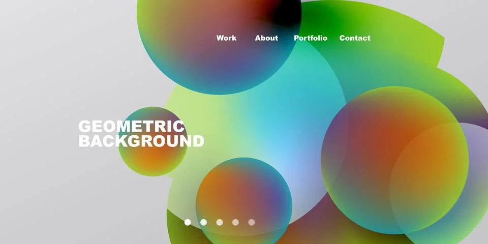 Abstract design features overlapping colorful circles. Text includes geometri Stock Illustration