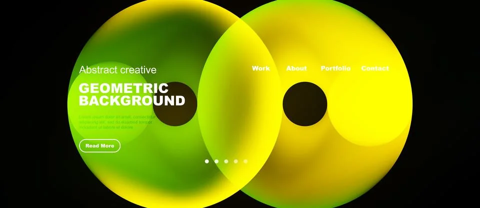 Abstract design features overlapping colorful circles. Text elements include イラスト素材