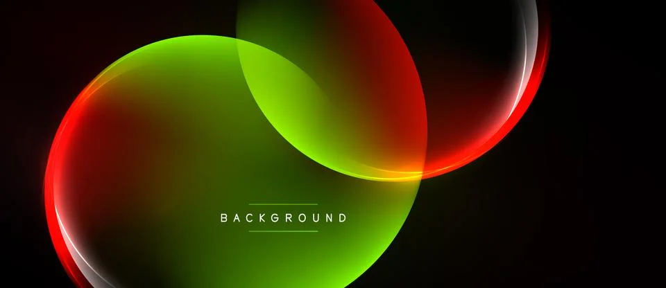 Abstract design features overlapping colorful circles. Bright red, green hues Stock Illustration