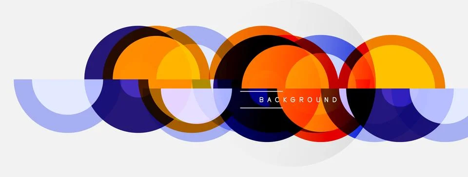 Abstract design features overlapping colorful circles. Gradient shades create Illustrazione stock