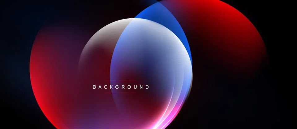 Abstract design features overlapping colorful circles. Red, blue, white Stock Illustration