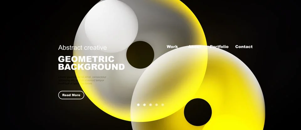 Abstract design features overlapping colorful circles, text elements, navig.. Stock Illustration