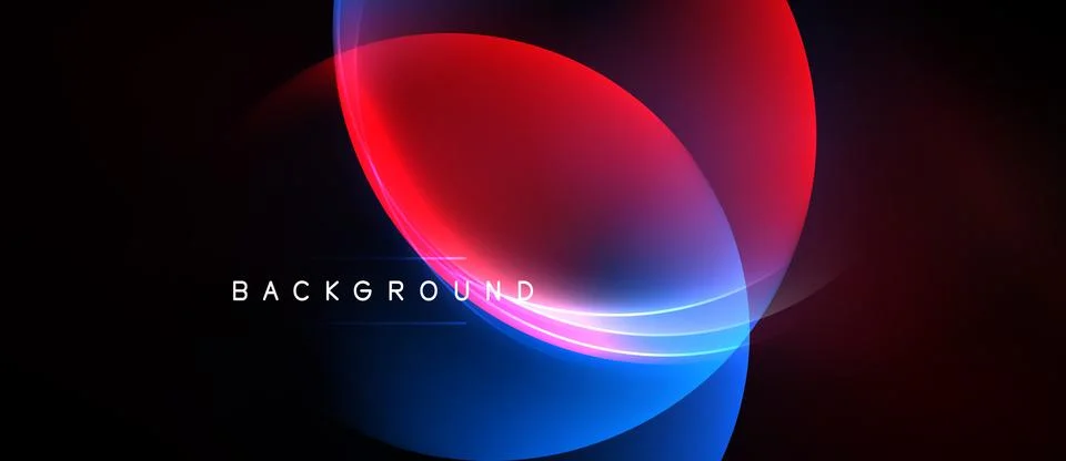 Abstract design features overlapping colorful circles. Red, blue hues dominat Stock Illustration
