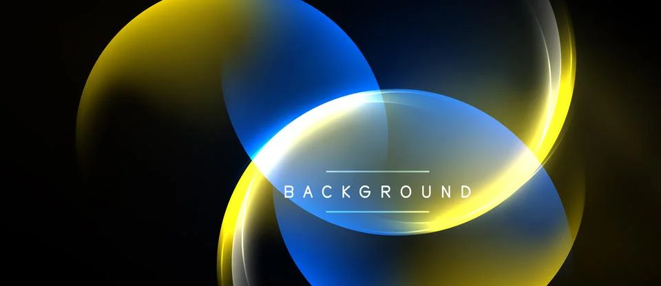 Abstract design features overlapping colorful shapes. Bright yellow, blue hue Stock Illustration