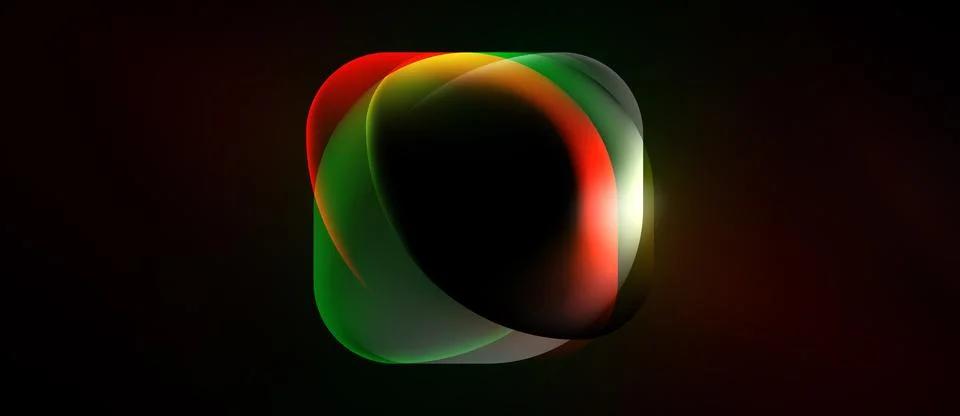 Abstract design features overlapping colorful curves. Bright red, green, yell Stock Illustration