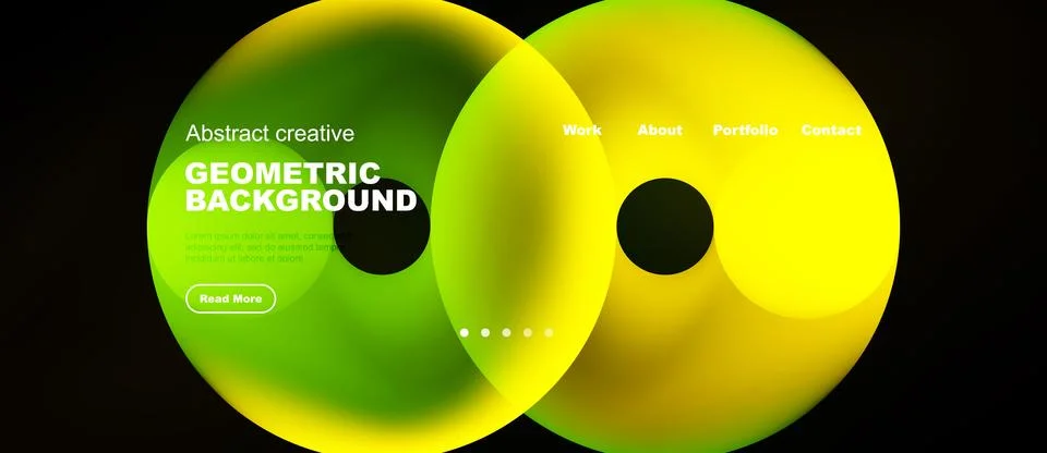 Abstract design features overlapping colorful circles. Text elements present, Ilustração Stock