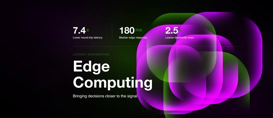 Abstract design features overlapping colorful orbs. Text highlights latency, Stock Illustration