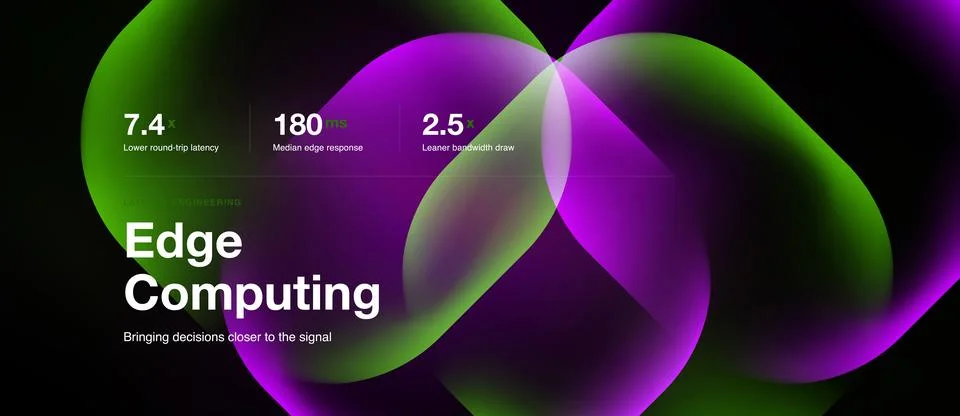 Abstract design features overlapping colorful shapes, metrics, text promoting Stock Illustration