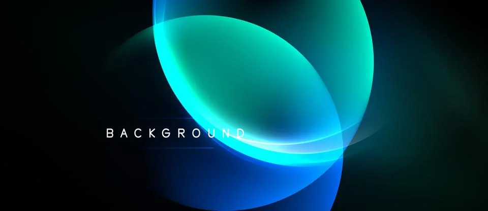 Abstract design features overlapping glowing circles. Blue, turquoise hues Stock Illustration