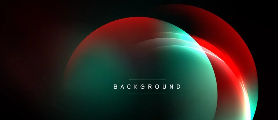 Abstract design features overlapping glowing circles. Red, teal, white hues Stock Illustration