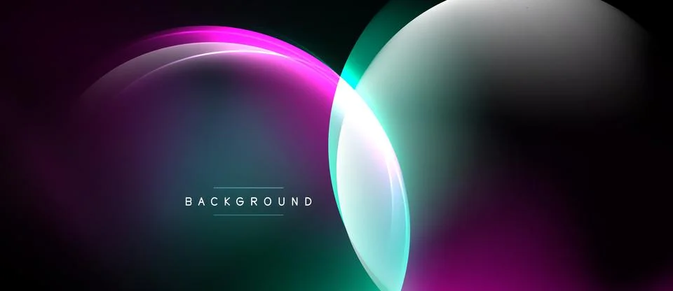 Abstract design features overlapping glowing circles. Dark background contras Illustrazione stock