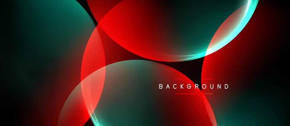 Abstract design features overlapping glowing circles. Red, teal hues dominate Ilustración de archivo