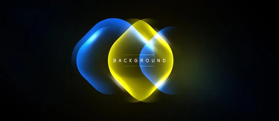 Abstract design features overlapping glowing shapes. Blue, yellow, white Stock Illustration