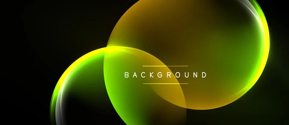 Abstract design features overlapping glowing circles. Yellow, green hues Stock Illustration