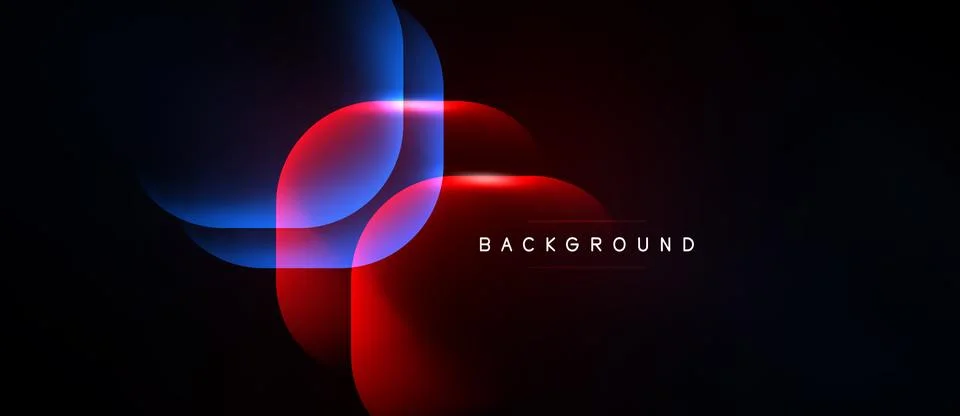 Abstract design features overlapping glowing shapes. Red, blue hues contrast Stock Illustration