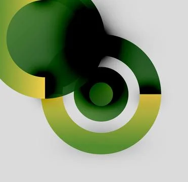 Abstract design features overlapping green, gold, white shapes. Circular forms Stock Illustration
