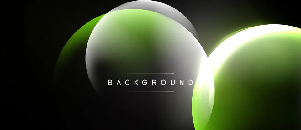Abstract design features overlapping green spheres. Dark background emphasize Stock Illustration