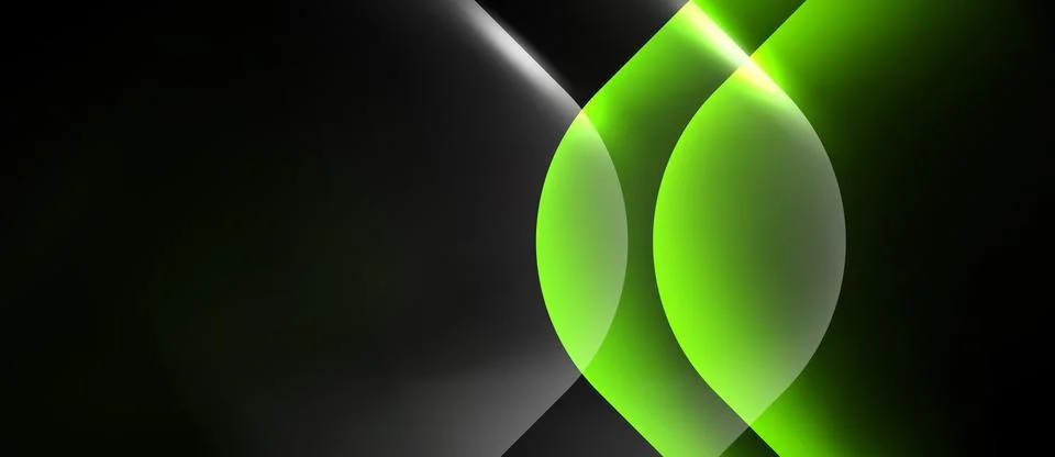 Abstract design features overlapping green circles, glowing lines, dark 스톡 일러스트