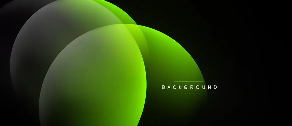 Abstract design features overlapping green circles on black background. Gra.. Stock Illustration