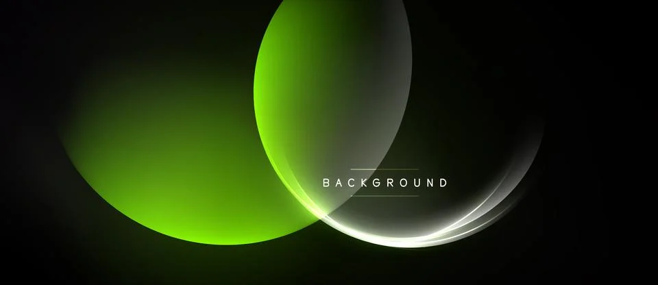 Abstract design features overlapping green circles, bright lines. Dark Stock Illustration