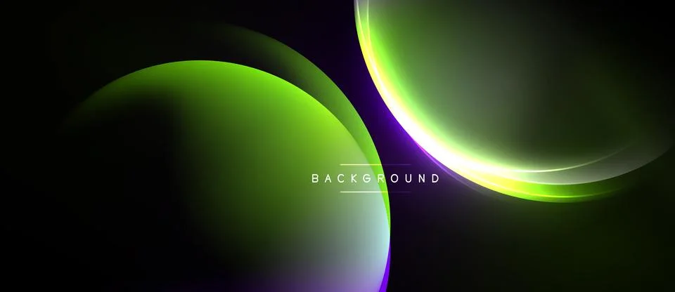 Abstract design features overlapping green, purple gradients. Dark background 库存插图